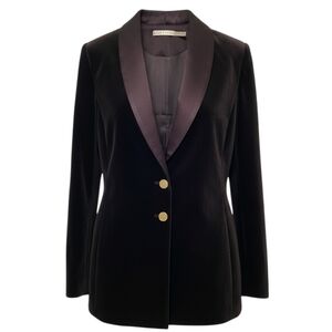 Alice + Olivia Black Velvet Tuxedo-Style Jacket Size 10 Satin Lapel Luxe Chic